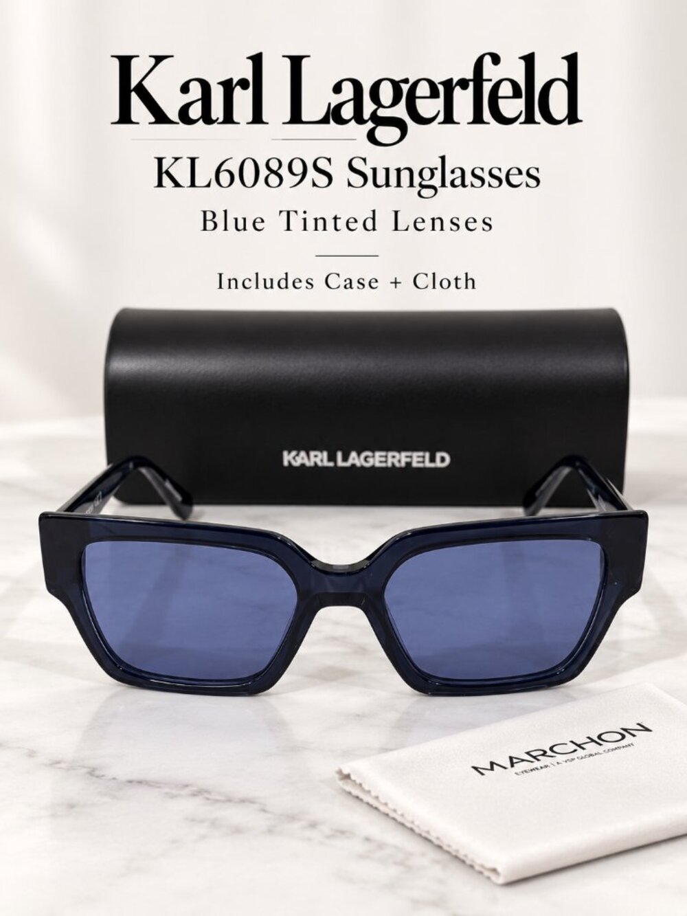 Karl Lagerfeld KL6089S Navy Blue Square Sunglasses with Case